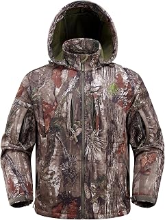 Camo Hunting Jacket for Men, Safety Strap Compatible Hunting Coat with Fleece Lining for Early Season