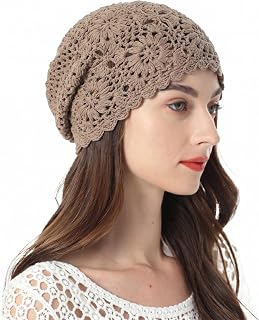 ZLYC Women Cotton Crochet Slouchy Beanie Hat Handmade Knit Summer Skull Cap