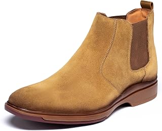 ArcBrothers Men's Chelsea Boots, Relaxed Fit Roomy Toe Box Design, Premium Leather Slip-on Ankle Boots, All-Day Comfort Grey,9