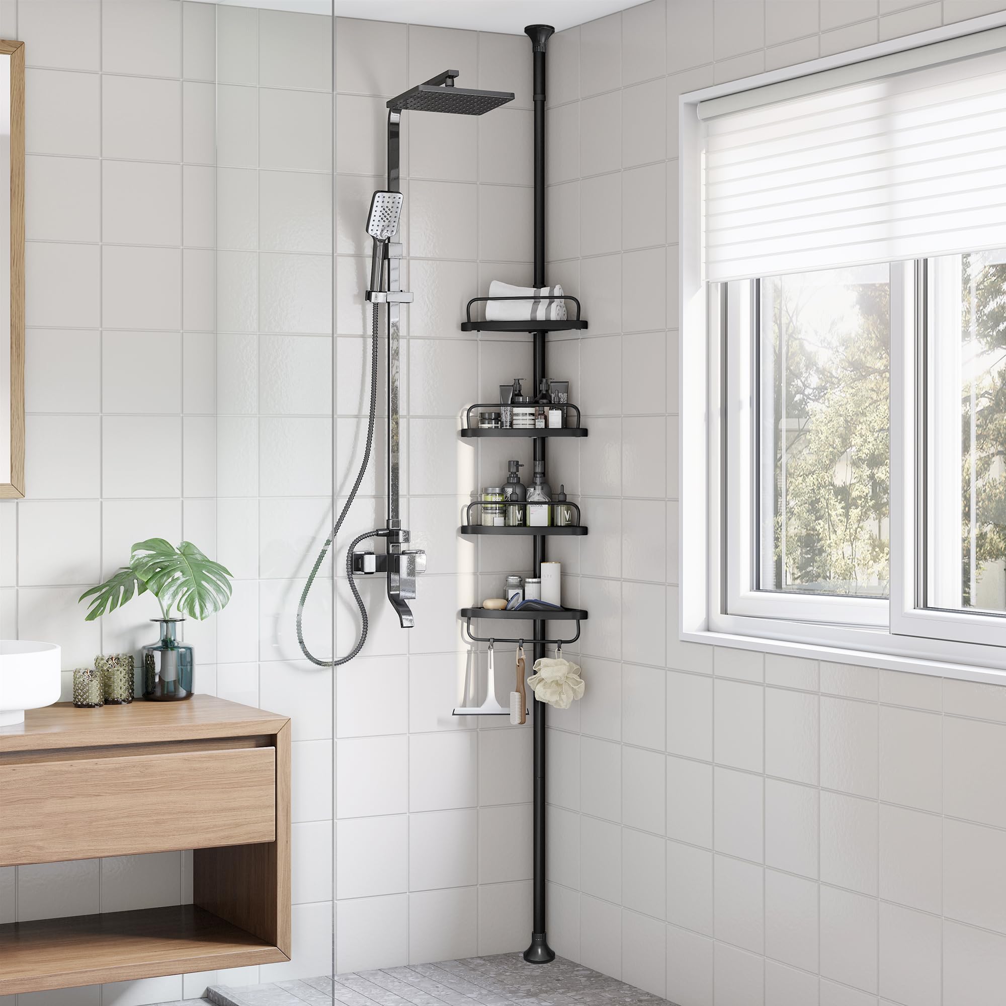 SONGMICS Shower Caddy, 4-Tier Telescopic Corner Shelf, 95-315 cm | Bathroom Orga