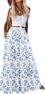 Hotouch Women's Long Skirt Summer High Waist A-Line Skirts Elegant