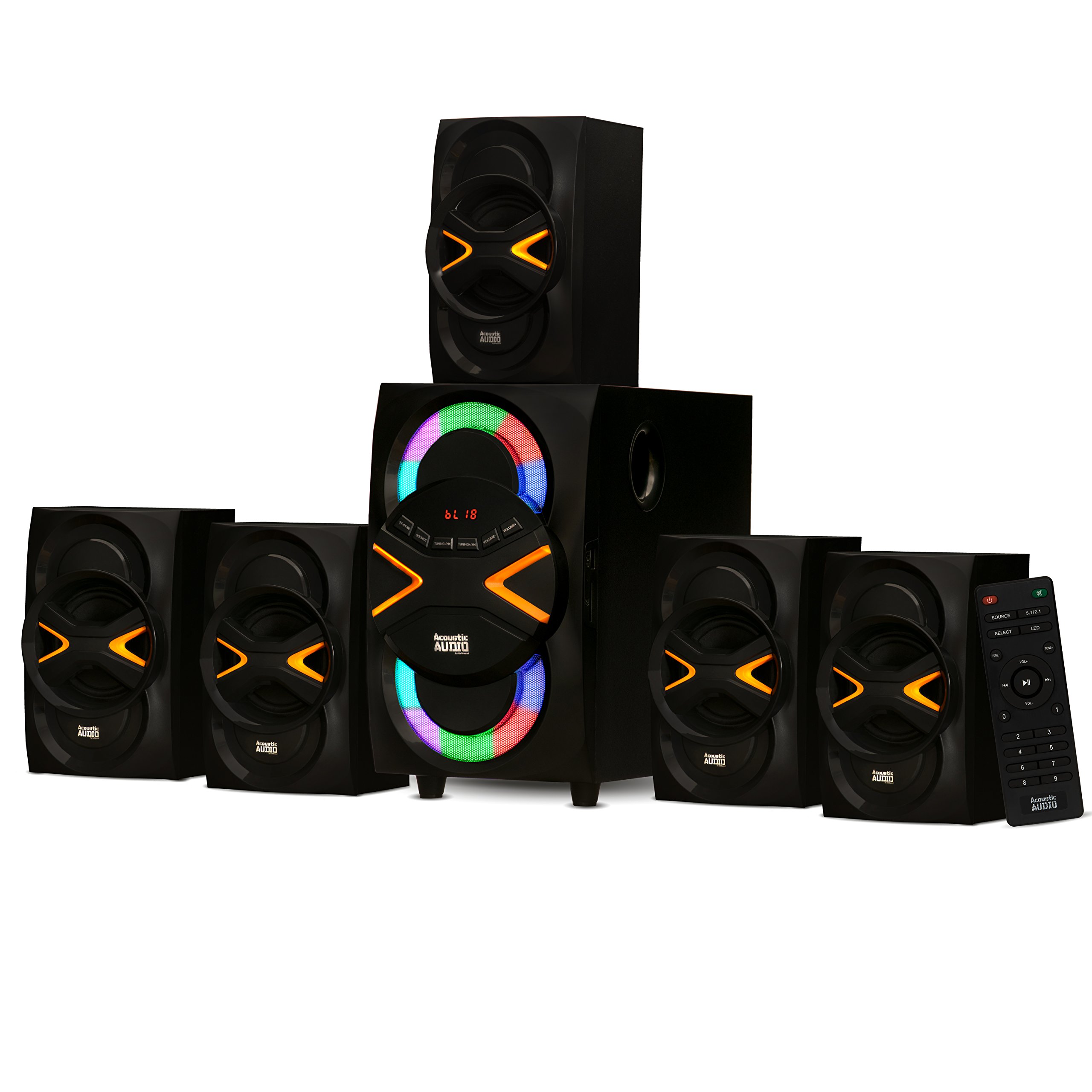 Acoustic Audio by Goldwood 5.1 Speaker System 5.1-Channel with LED lights and Bl