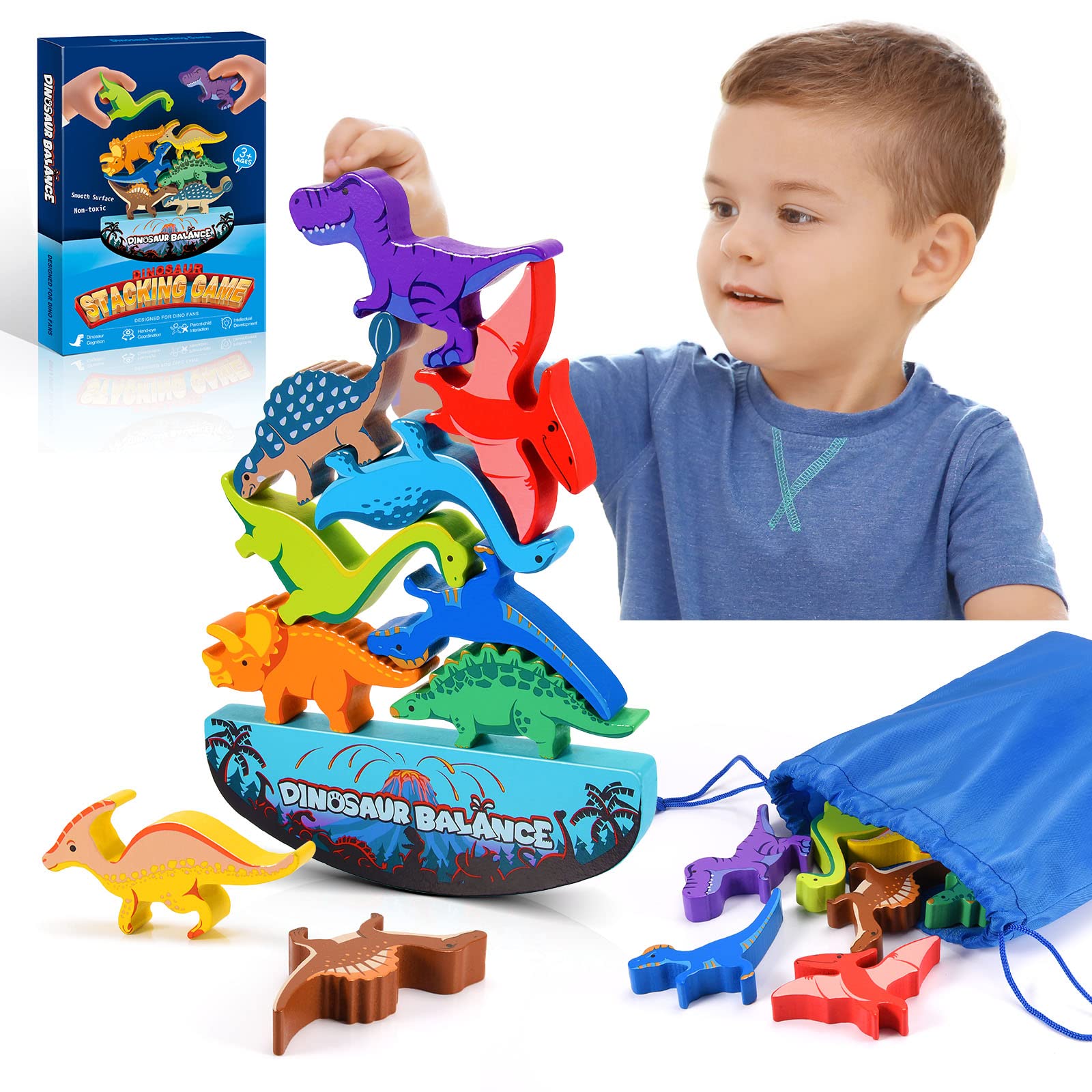 Boy Toy Age 3-9,Topunny Dinosaur Wooden Puzzle for Kids Toys for 3-9 Year Old Bo