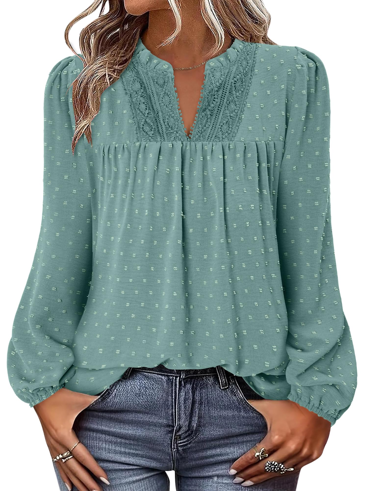 BETTE BOUTIK Women Boho Long Sleeve Shirts Dressy Casual V Neck Fall Fashion Top