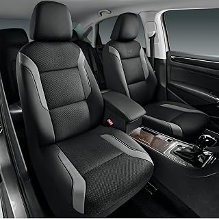 Skechers Memory Foam™ Leather Car Seat Covers, Air Cool Mesh Thick Seat Covers, Gray Two Front Seat Covers, Airbag Compatible, Automotive Comfort & Protection for Most Cars, Van,Trucks, SUVs(Grey