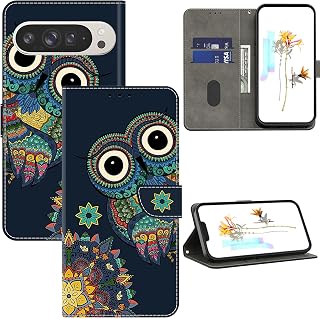 Case for Google Pixel 9 Pro XL Phone Case, Multi-Pattern PU Leather Wallet Flip Cover Case with [Standing Function] [Card Holder] [Wrist Strap] for Google Pixel 9 Pro XL -Mandala Owl
