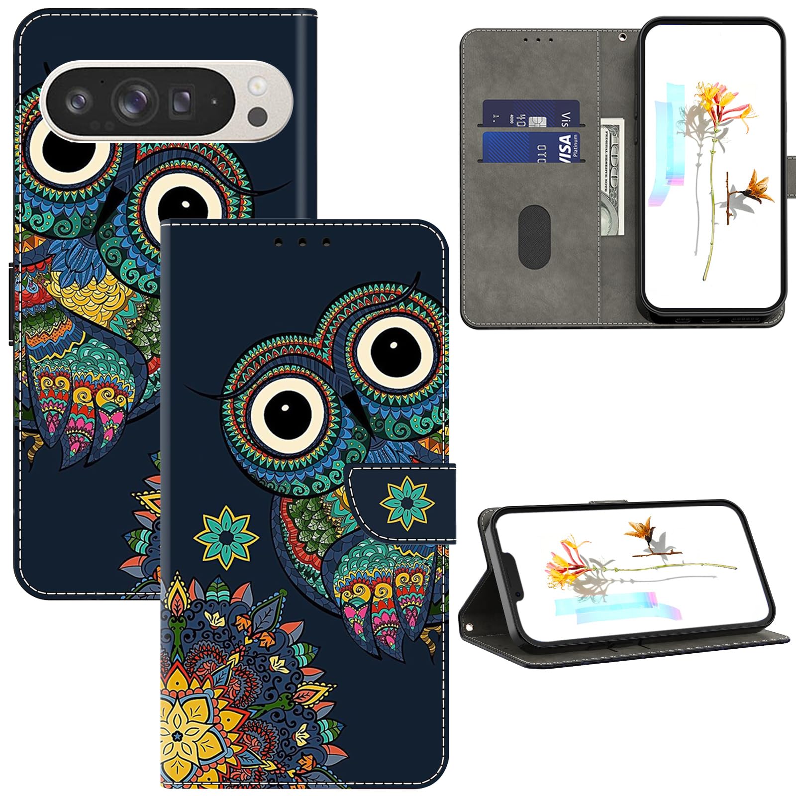 Case for Google Pixel 9 Pro XL Phone Case, Multi-Pattern PU Leather Wallet Flip 