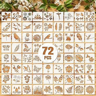 Marspark 72 Pcs Small Flowering Plants Stencils for Crafts Reusable, 3 Inch | DIY Flower Stencils for Painting on Wood Canvas Rock Wall, Botanical Wildflower Craft Paint Template for Home Decor Projects