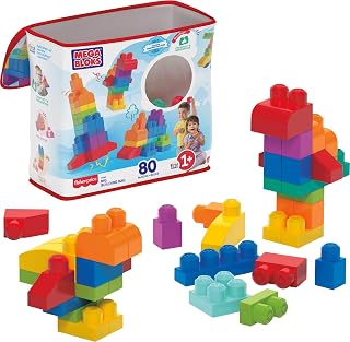 MEGA BLOKS First Builders Big Building Bag Toddler Blocks Toy Blue | 80 Colorful Pieces, Creative Open-Ended Play, Storage, Blue, Preschool Kids Ages 1+ Years, Easy to Build