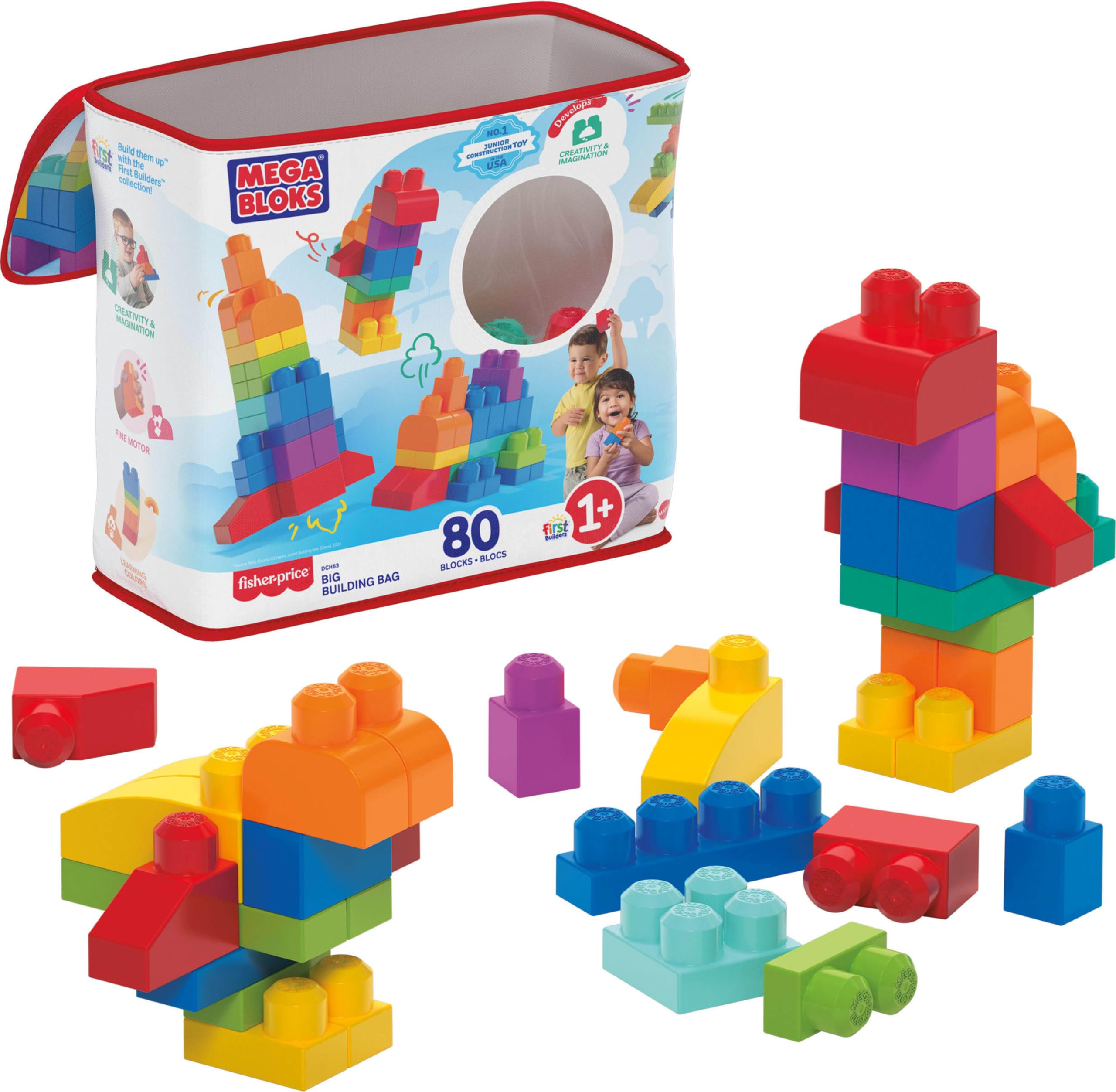 MEGA BLOKS First Builders Big Building Bag Toddler Blocks Toy Blue | 80 Colorful