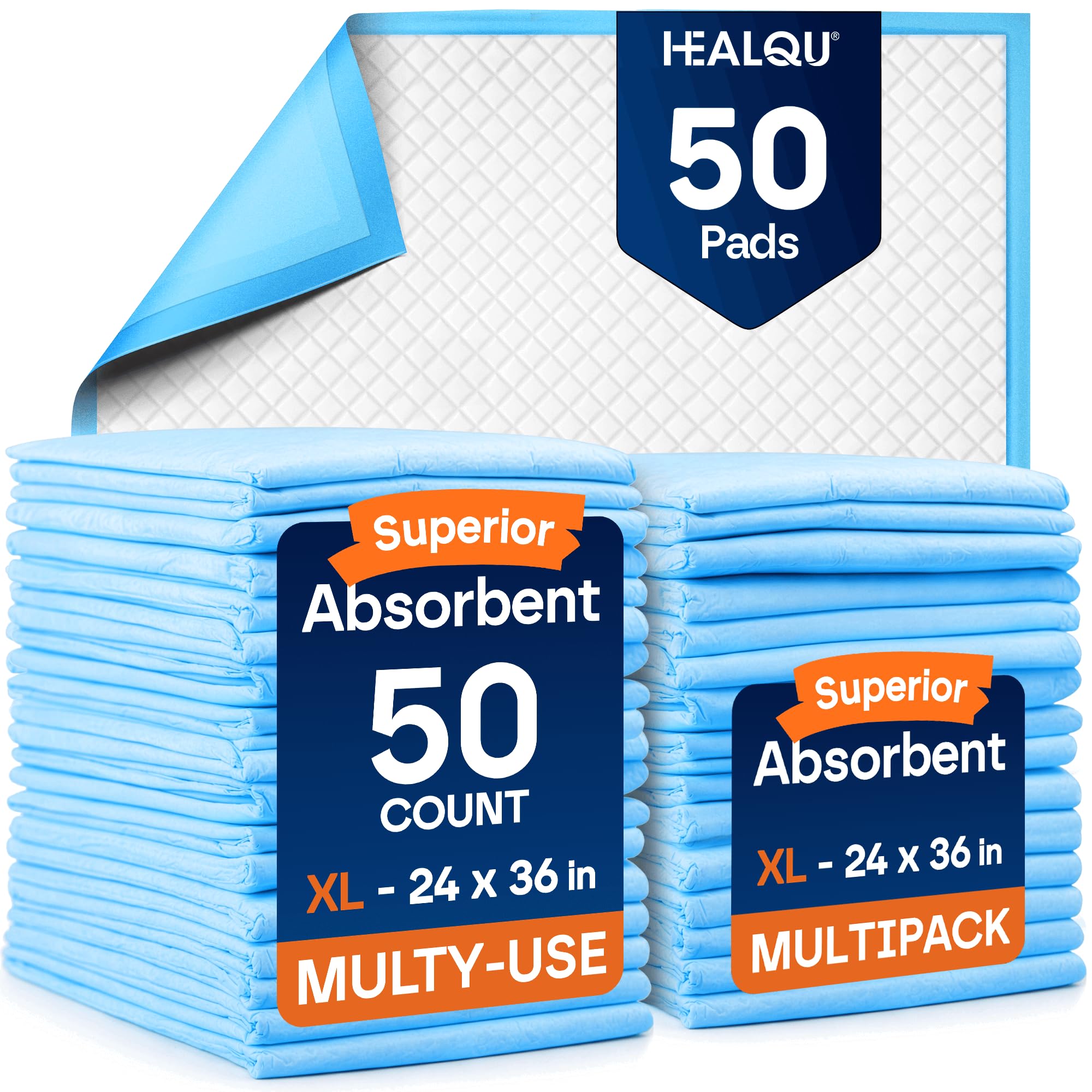 Disposable Underpads - 24x36 Pack of 50 - Absorbent Incontinence Bed Pads for Ad