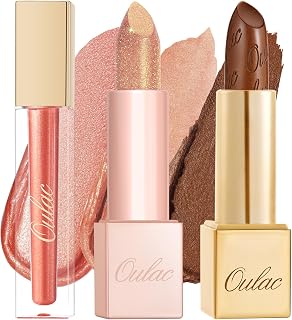 OULAC Brown Orange Metallic Lip Gloss Kit – Shimmer & High Pigment, Long Lasting Moisture Lip Gloss Set, Creamy Texture & Hydrating with Shea Butter, Vegan & Clean Beauty Formula MD03+PG13+MSD08(3pcs)