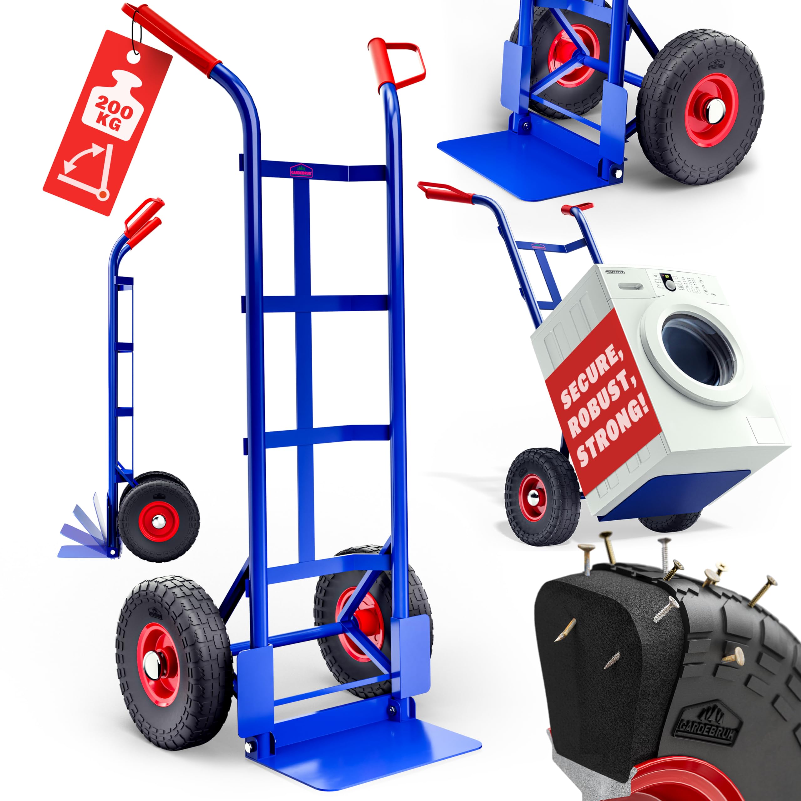 GARDEBRUK® Foldable Sack Truck, Heavy Duty Trolley, 200 kg Capacity, Blue | For 