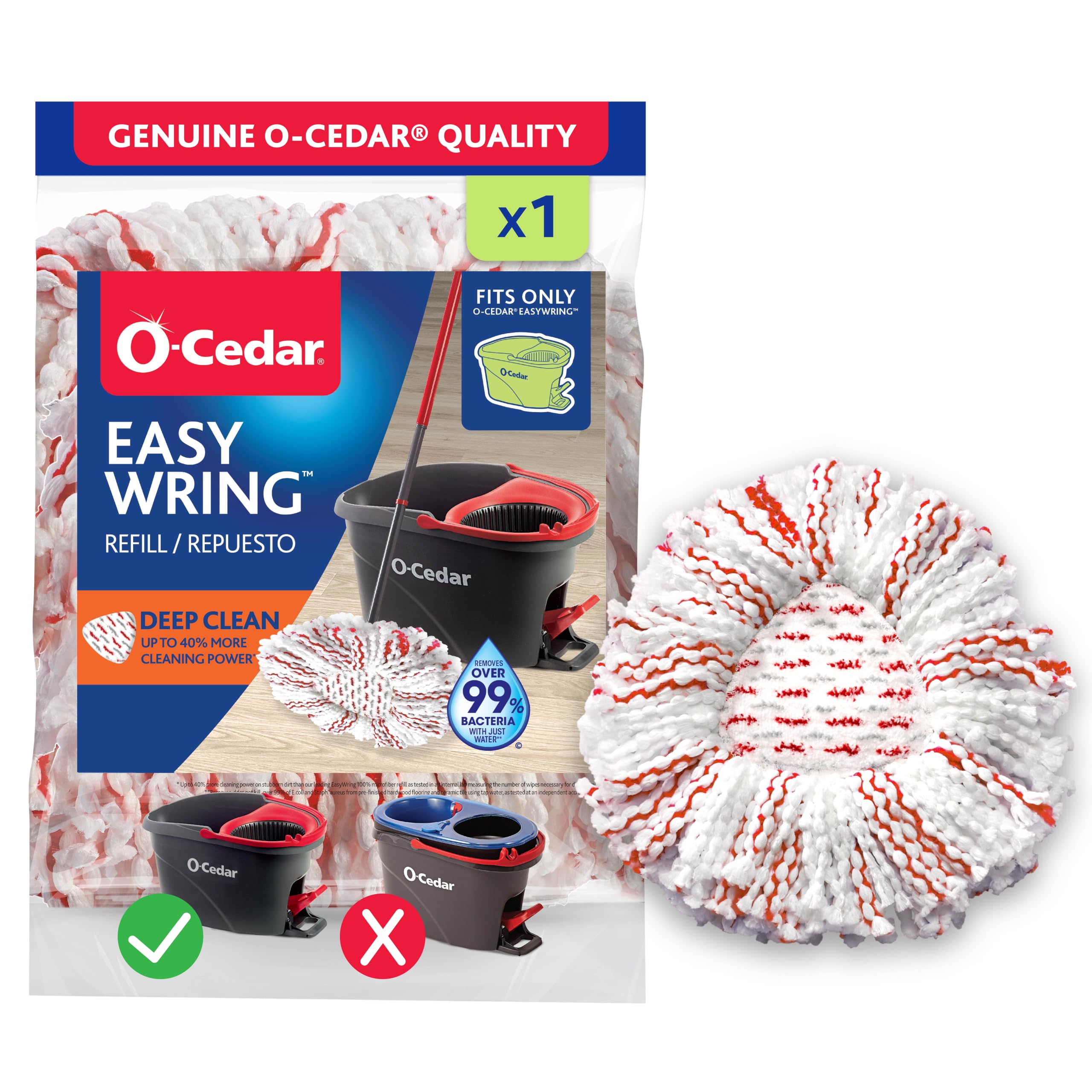 O-Cedar EasyWring Deep Clean Refill (1-Pack) | 40% More Cleaning Power | Microfi