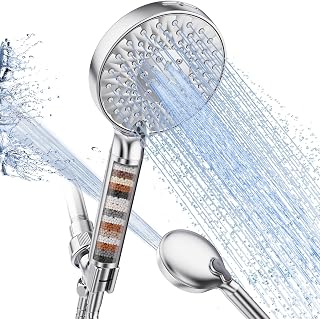 SR SUN RISE Filtered Shower Head with Handheld, High Pressure 9 Spray Mode Chrome Showerhead with Filters, Water Softener Filters Beads for Hard Water - Remove Chlorine - Reduces Dry Itchy Skin