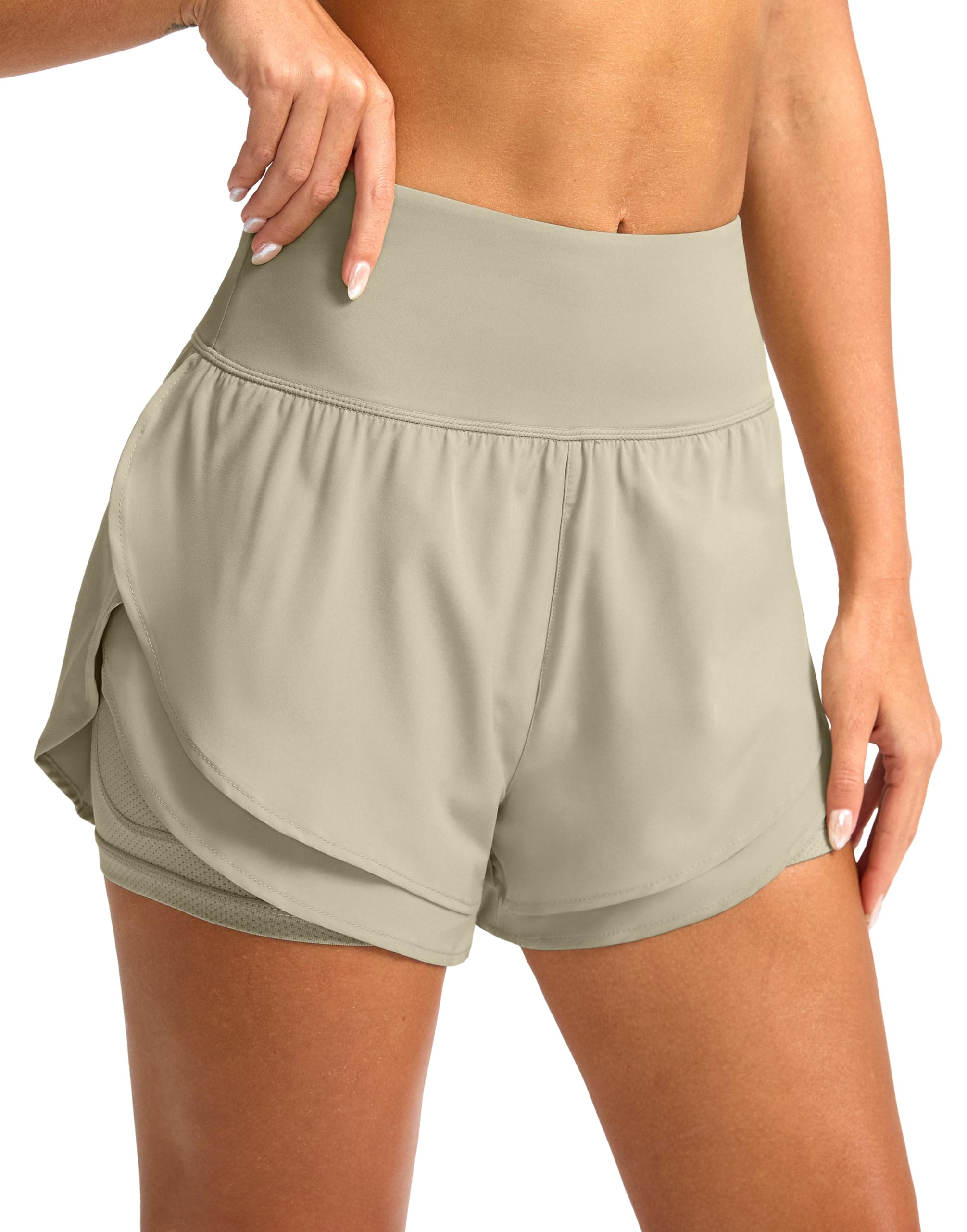 SANTINY 2 in 1 Running Shorts for Women with 3" High Waist Pockets Workout Athle