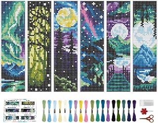 BEUNITONE 6 Pcs Landscape Bookmarks Cross Stitch Kits for Adults Beginner Scenery Cross Stitch Bookmark Kit Aurora Needlepoint Bookmark Kit Stamped DIY Embroidery Kit with Instructions 2.4x8 in