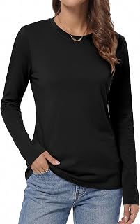 QUALFORT レディース 綿100% 半袖Tシャツ、クルーネックベーシックTシャツ