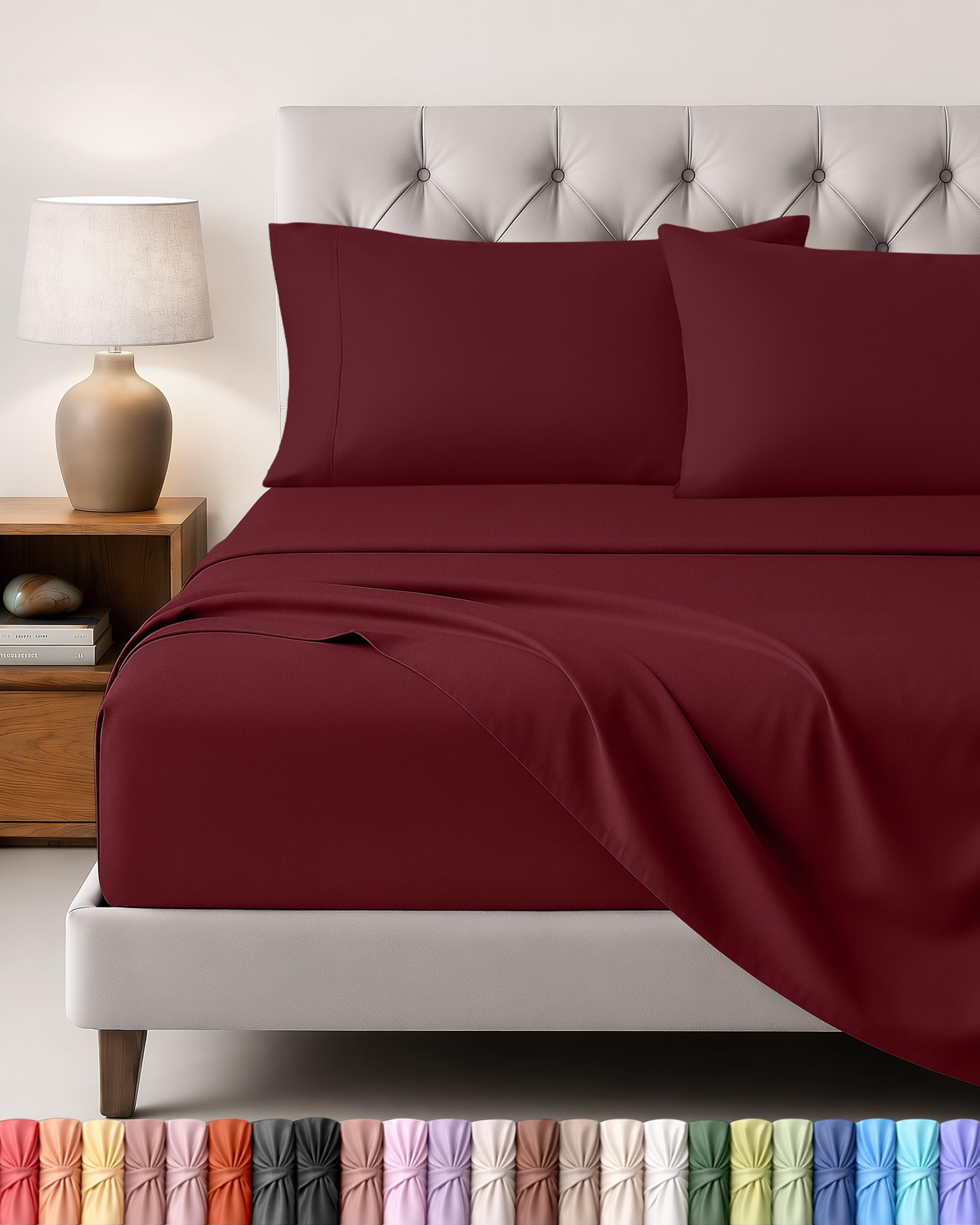 Utopia Bedding 4-Piece Bed Sheet Set, 135 x 190 cm, Burgundy Red