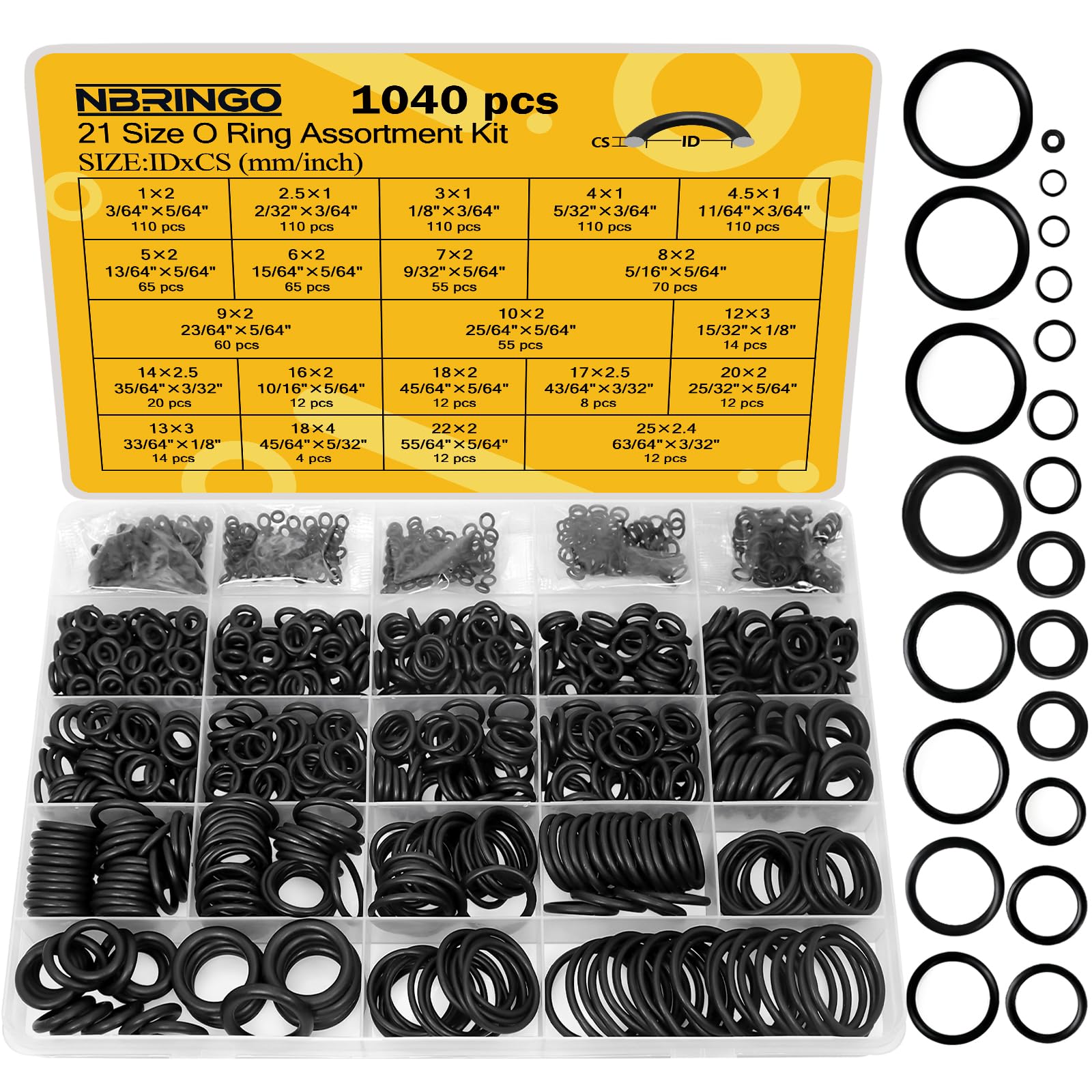 NBRINGO O Ring Assortment Kit, 1040 Pcs 21 Size Metric Rubber Seal Sets | Durabl