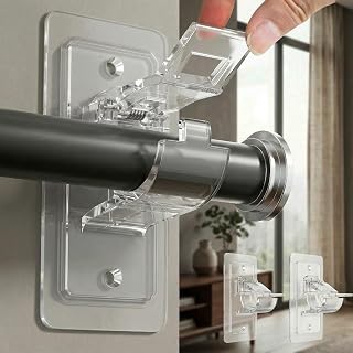 Curtain Rod Brackets No Drill, Adhesive Rod Holders for 1.3-3.2cm Curtain Rod Hooks for Bedroom, Bathroom, Living Room and Apartment, Pack of 2