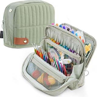 MYBAGZING Puffy Crochet Hook Case, Stand-Up Organizer for Hooks up to 7" | Stand-up crochet hook case with magnetic support,30 multi-width slots, back project pocket and storage for hooks&amp; accessories