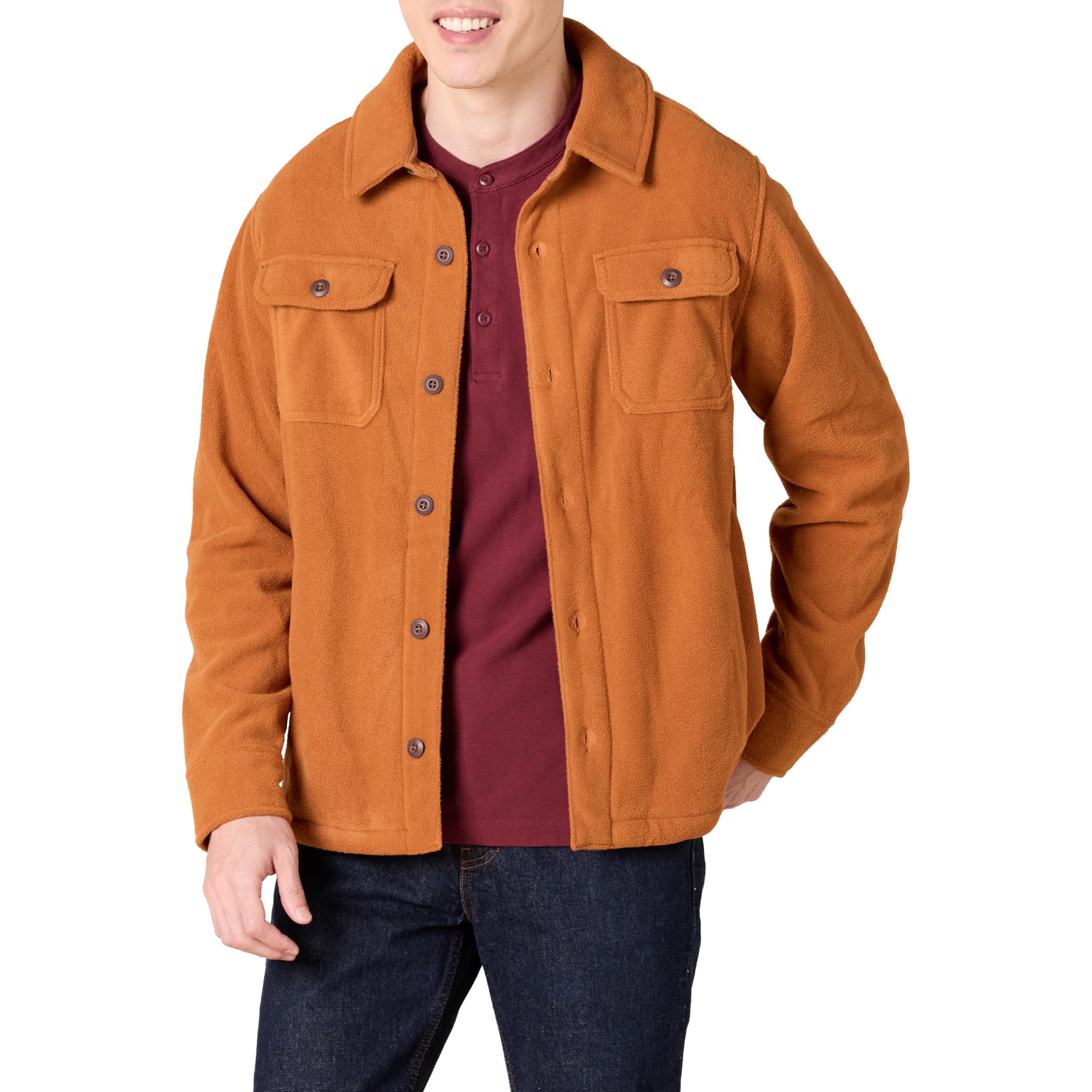 Amazon Essentials Men's Long-Sleeved Polar Fleece Shirt Jacket for Winter