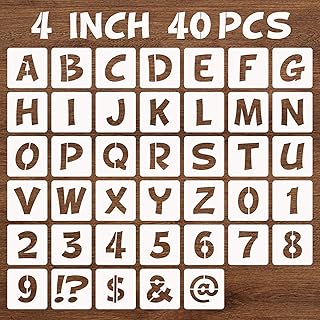 BAMIDELE 4 Inch Letter and Number Stencils, 40 Pcs Reusable Plastic Alphabet Spray Paint Stencils for Painting on Wood, Wall, Fabric, Rock, Chalkboard, Door Porch, Signage, DIY Craft Decoration