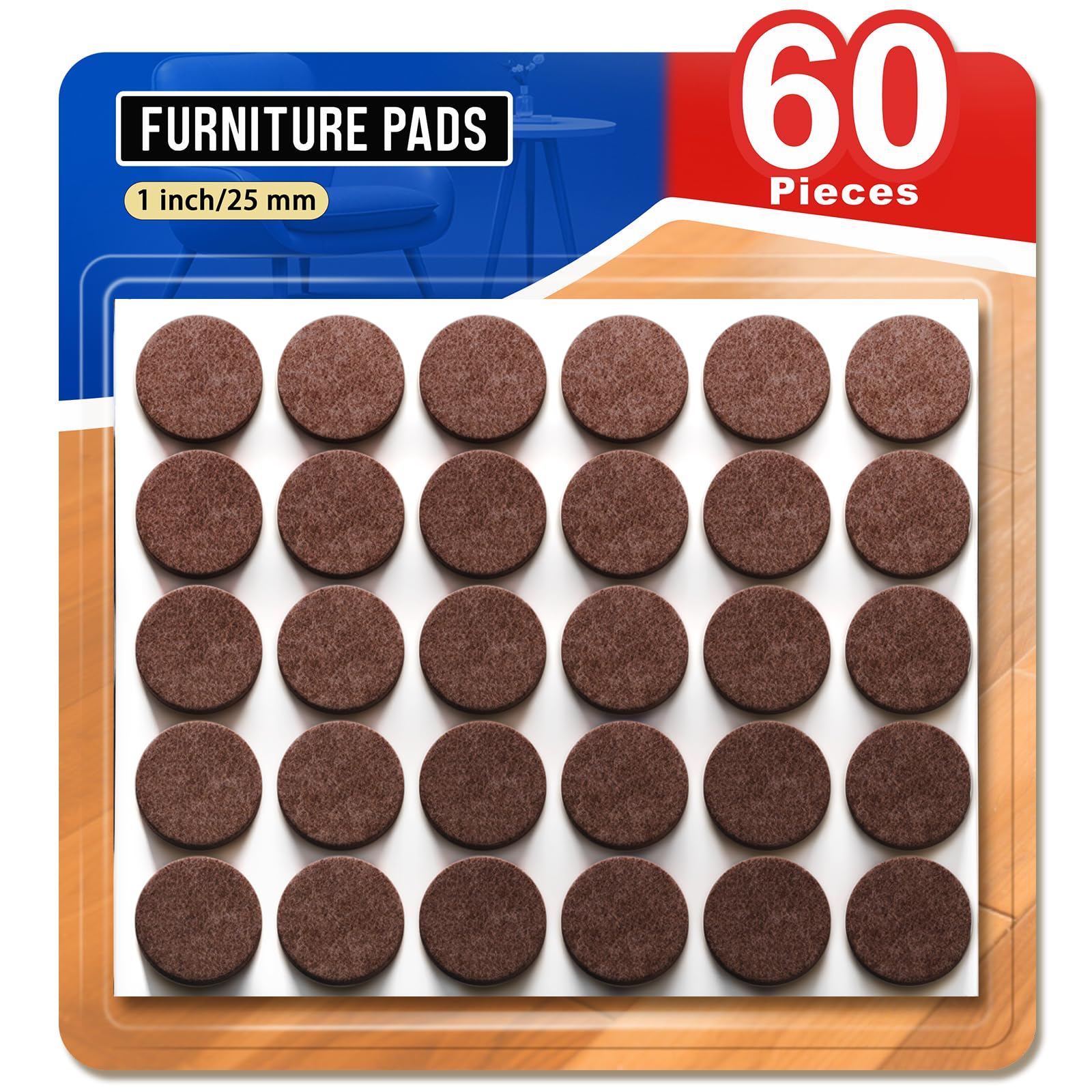 Felt Furniture Pads 60 PCS 1", Felt Pads for Furniture and Hardwood Floors