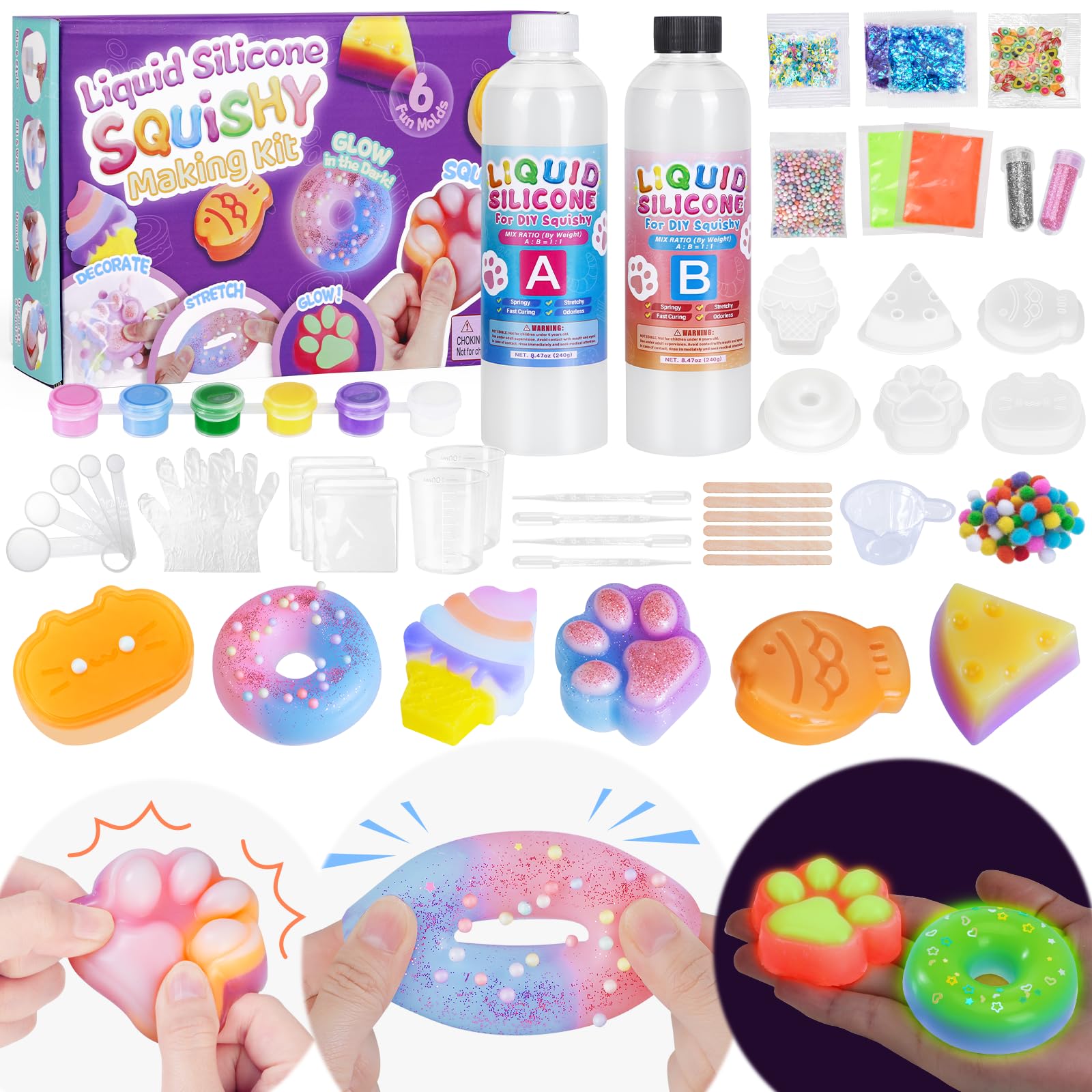 Highttoy Liquid Silicone Squishy Making Kit,480g 1:1 AB Ratio Mixed for Glow in 