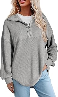 SHEWIN Women Fall Sweatshirt Casual Half Zip Pullover Fall Top 2026 Clothes | Overszied, Long Sleeve, Quarter Zip, Trendy, Loose Fit, Zipper