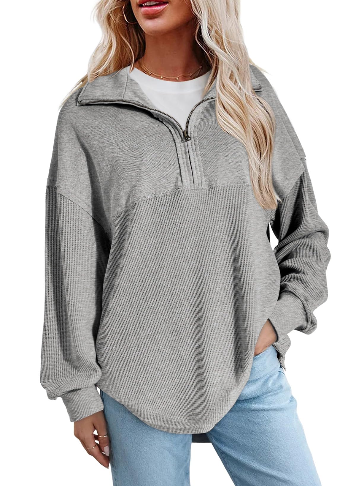 SHEWIN Women Fall Sweatshirt Casual Half Zip Pullover Fall Top 2026 Clothes | Ov