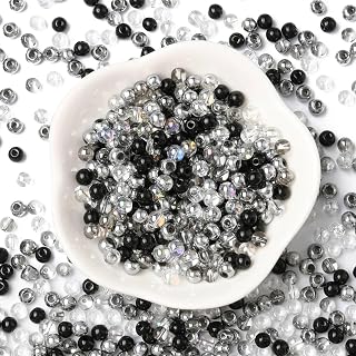 About 1000 Strands 4x4mm Round Glass Beads Black Clear Spacer Loose Beads for Jewellery Making Charms for Necklace Bracelet Earring Making