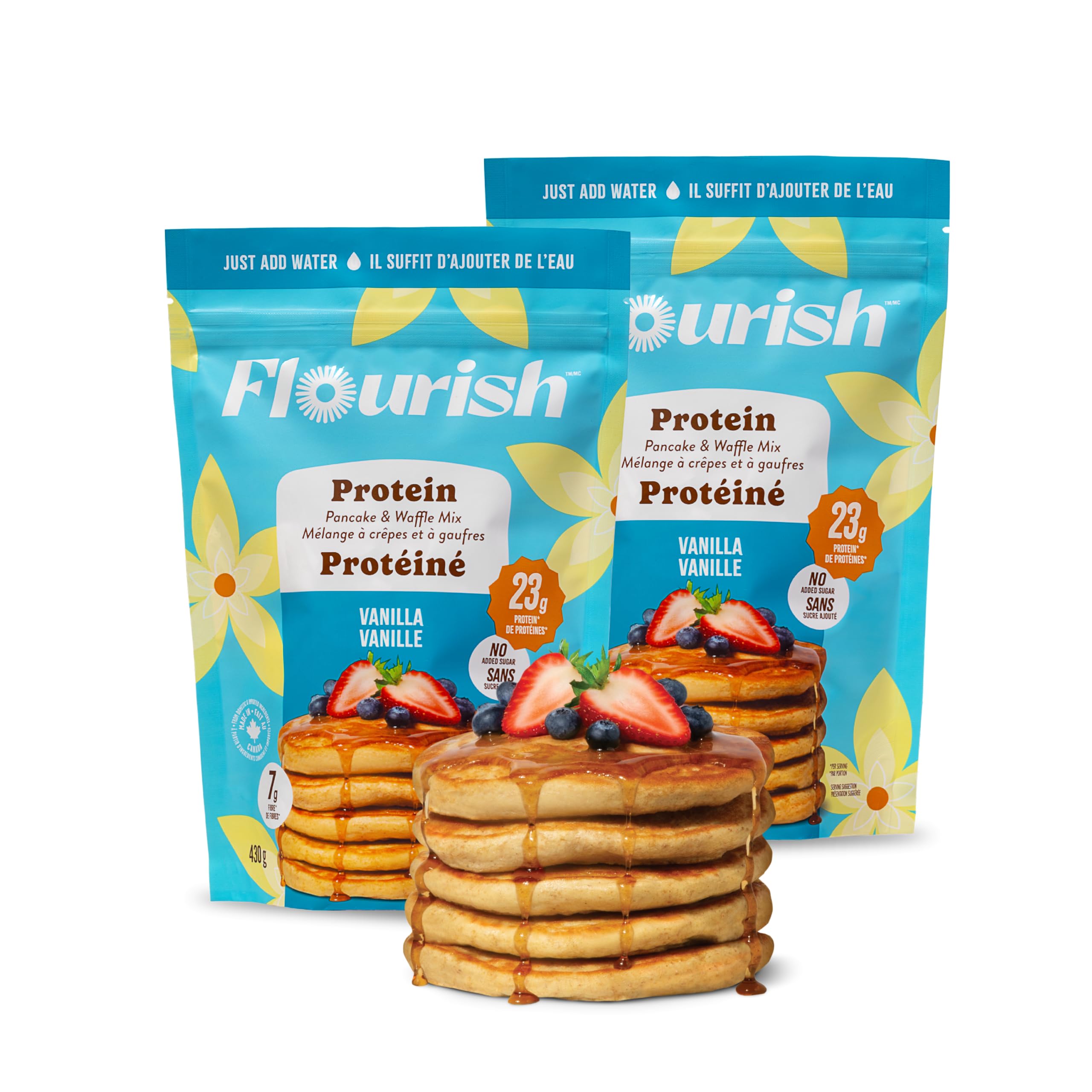 Flourish Protein Pancake & Waffle Mix with Whey Protein, No Added Sugar, High in