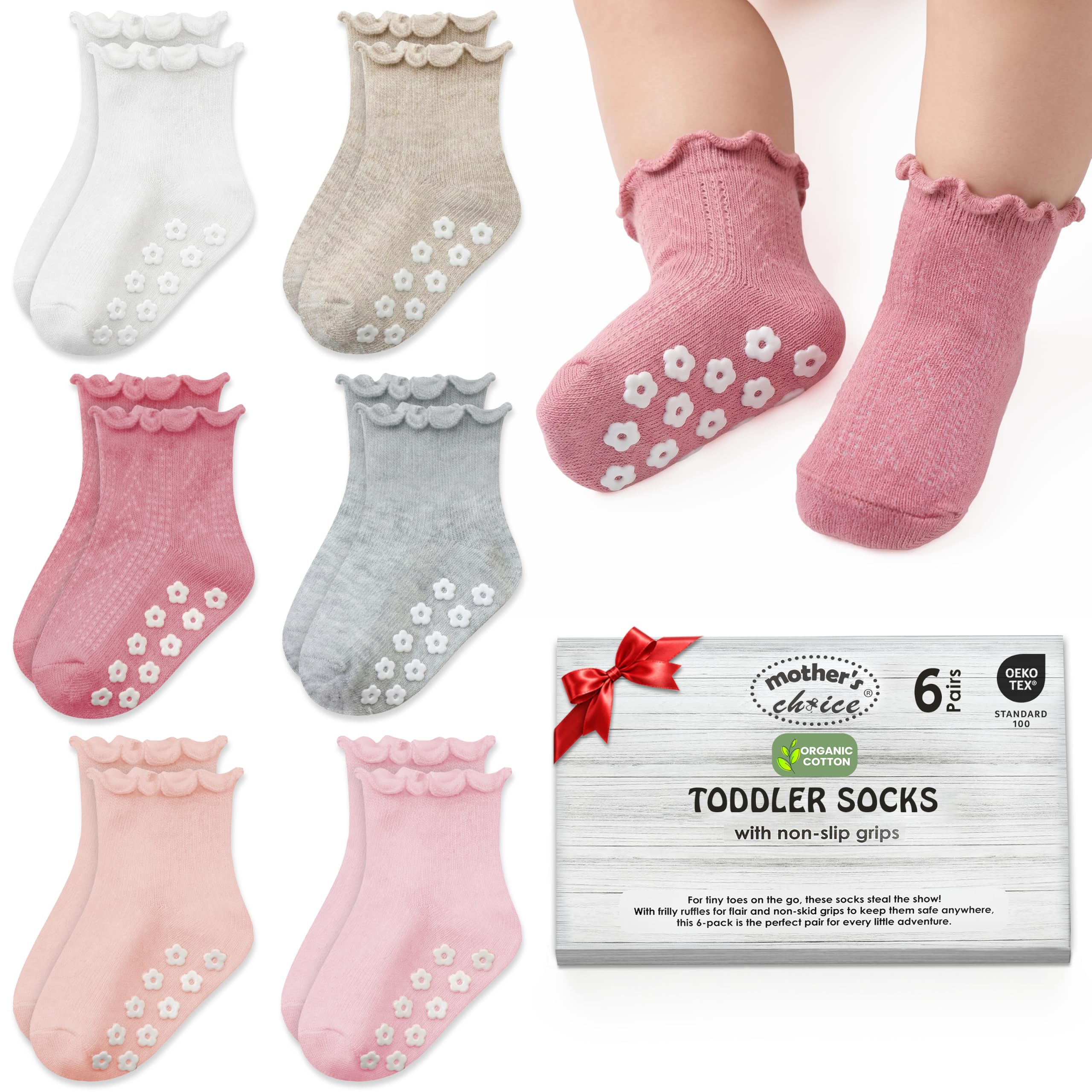 Mother's Choice Organic Cotton Ruffle Baby Socks 6 Pairs Newborn Infant | OEKO-T