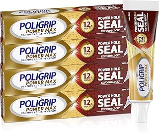 Poligrip Power Hold Plus Seal Denture Adhesive Cream, 2.2 oz (4 Pack) | Denture Cream for Secure Hold, Flavor-Free, Strongest Hold And Food Seal