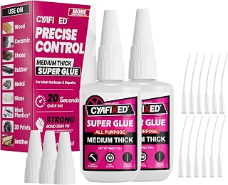 Precise Control Super Glue 120g, Cyanoacrylate CA Glue for Plastic 3D Print | Medium-Thick CA Glue with Anti-Clog Caps & Precision Microtips for Model Metal Glass Ceramic Shoe Leather Rubber Craft