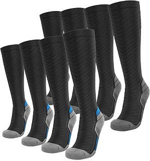 SONORAN 4 Pairs of Compression Socks for Men and Women 20-30mmHg Compression Arch Support for Sports, Running, Travelling, Black with Slate Grey & Black with Egyptian Blue (4 Pairs), 12-Oct