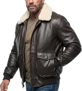Mens G-1 Fur Collar US Navy Flight Distressed Brown Aviator Genuine Leather Jacket