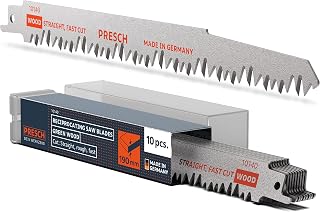Presch Reciprocating Saw Blades green wood ans branches 210mm 10 pcs - Cut 15-190mm - Saw blades reciprocating saw for gardening - Universal Shank Sabre Saw Blades Set incl. Box