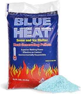 Blue Heat Snow & Ice Melter, Heat-Generating Pellets, Non-Staining Melt, 50 Lb Bag - Pet-Friendly Ice Remover for Driveway, Concrete, Sidewalk, and Outdoor Spaces
