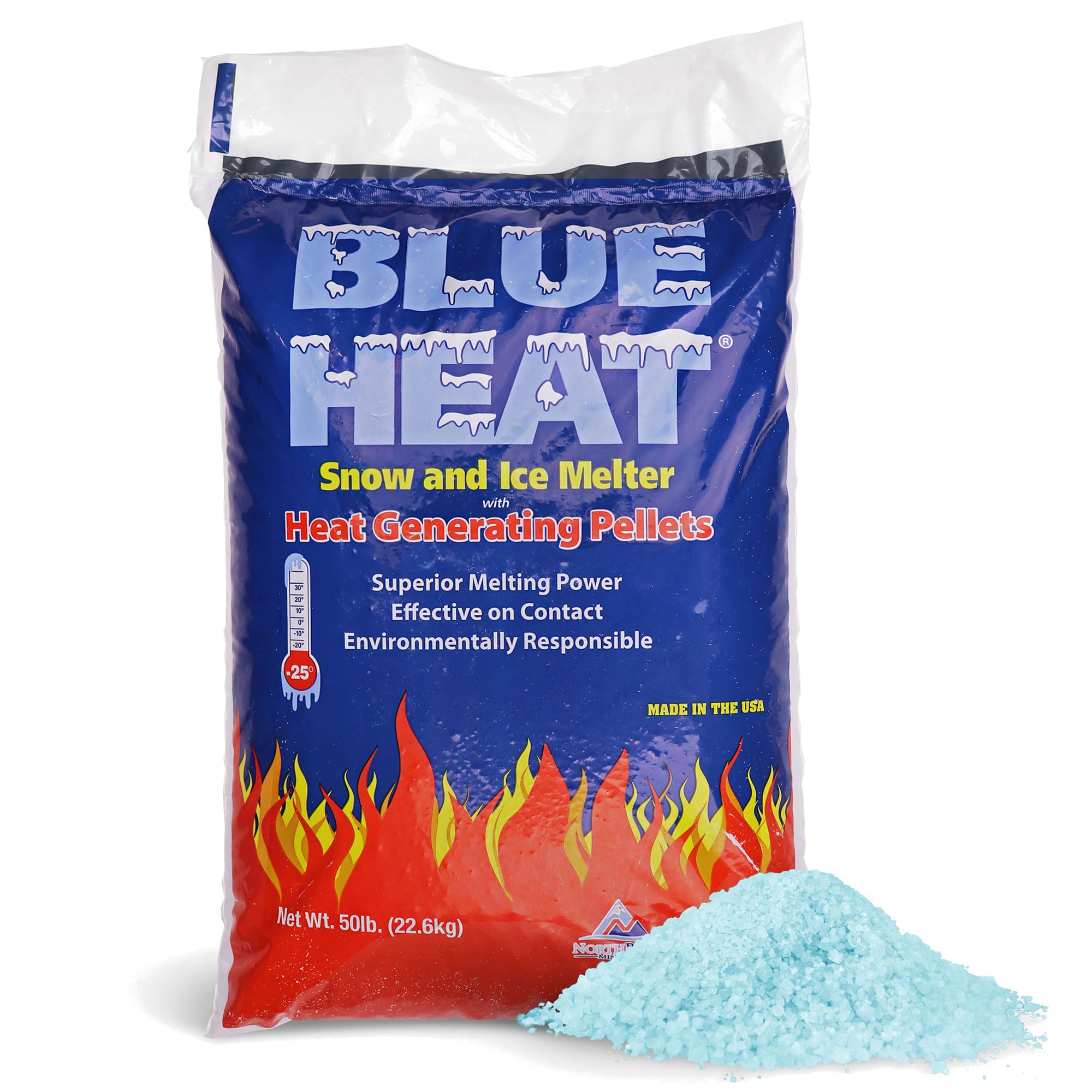 Blue Heat Snow & Ice Melter, Heat-Generating Pellets, Non-Staining Melt, 50 Lb B