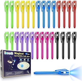 EODVICS 28 Pack Invisible Ink Spy Pens with UV Light for Kids Party Favors | Nontoxic Washable Bulk Spy Markers, Loot Bag Fillers, Classroom Prizes & Goodie Bag Stuffers, Ages 3+