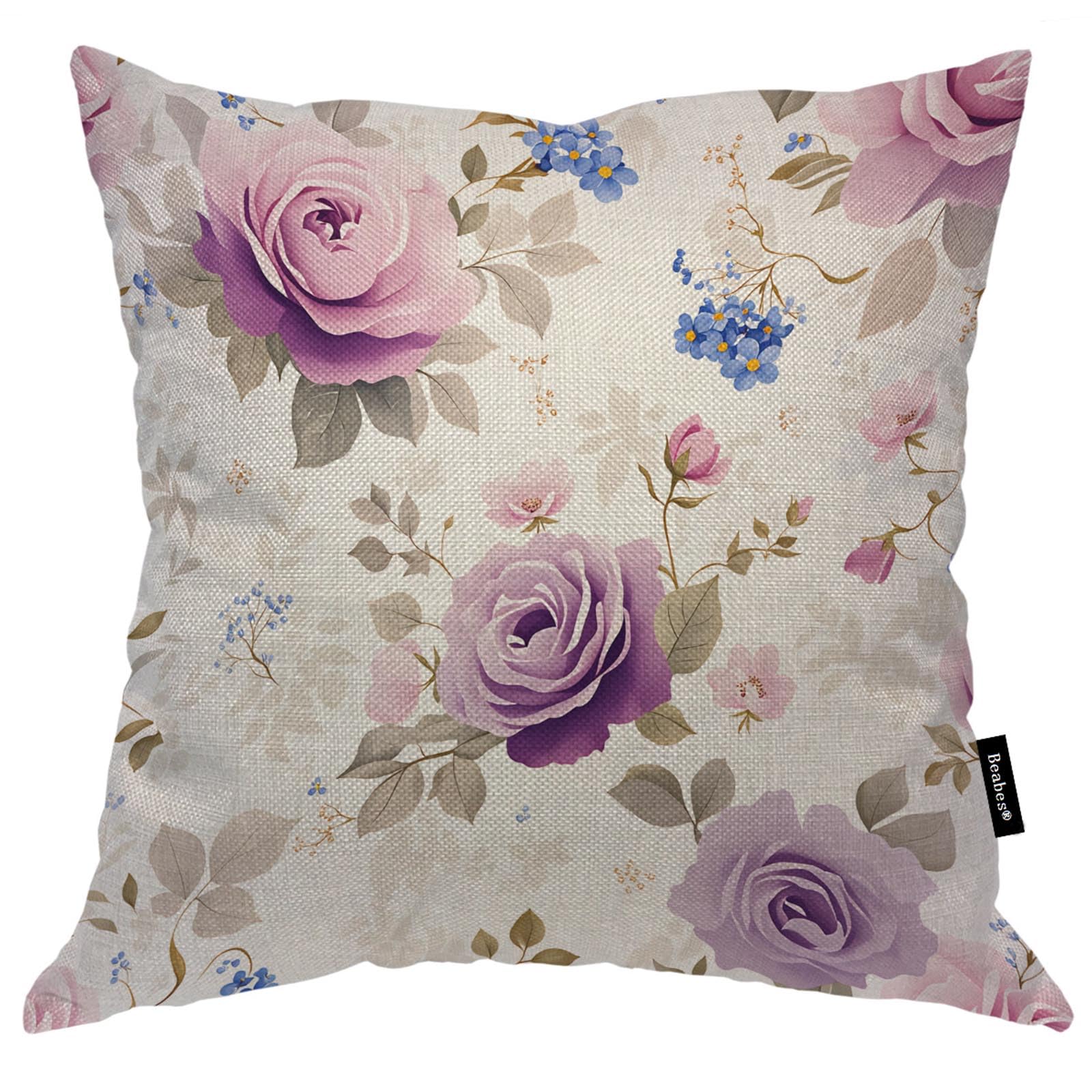 18x18 Cushion Cover Purple Rose Vivid Cherry Blossom Cherry Leaf Garden Square C