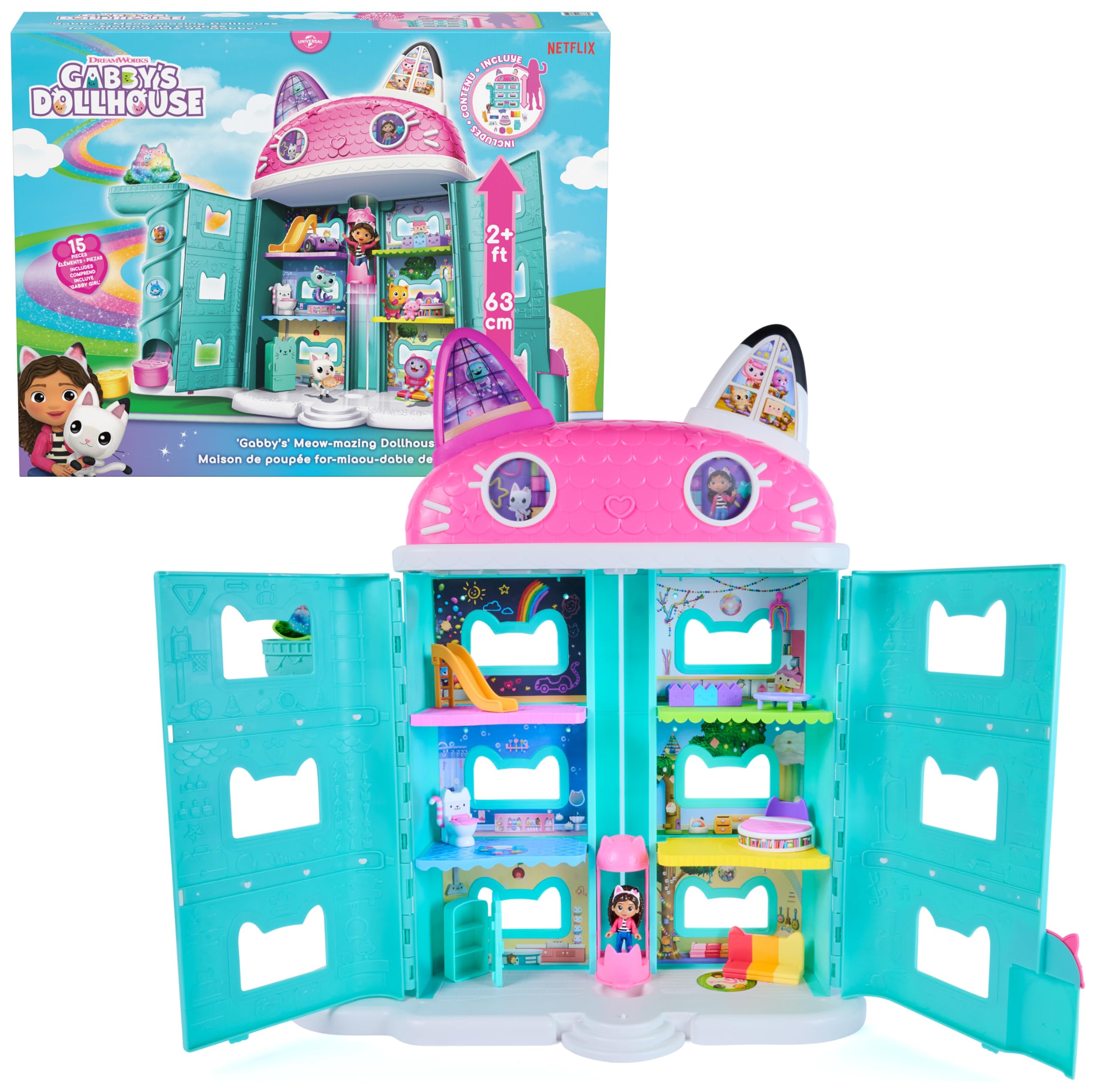 DreamWorks Gabby's Dollhouse Gabby's Meow-mazing Dollhouse, Over 60.9cm Tall wit