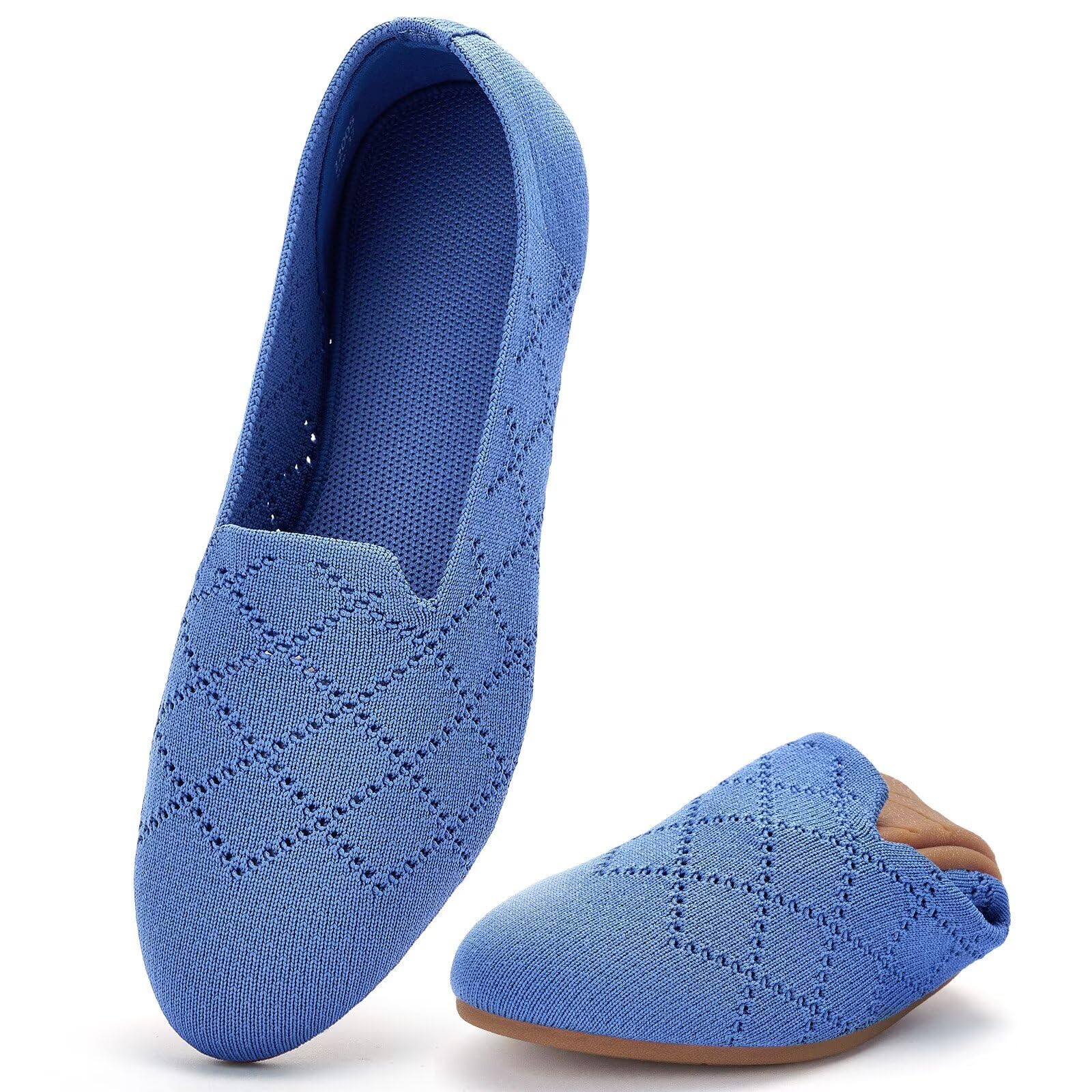 poemlady Women's Ballet Flats Slip On Knit Soft Round Toe Dress Shoes
