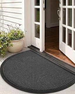 Color&Geometry Outside Welcome Door Mat, 32"x48" Half Circle Black Grey