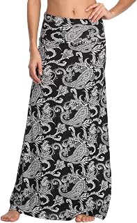 EXCHIC Women's Boho Flod Over Long Maxi Skirt Elastic High Waisted Long Skirts for Women