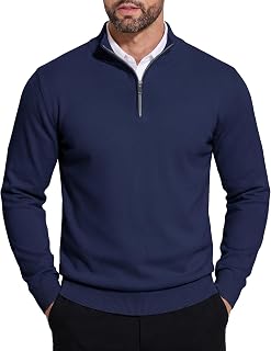 COOFANDY Men's Sweaters Turtleneck Knitted Sweater Quarter Zip Slim Fit Winter Warm Pullover Lightweight Solid Long Sleeve Classic Sweater