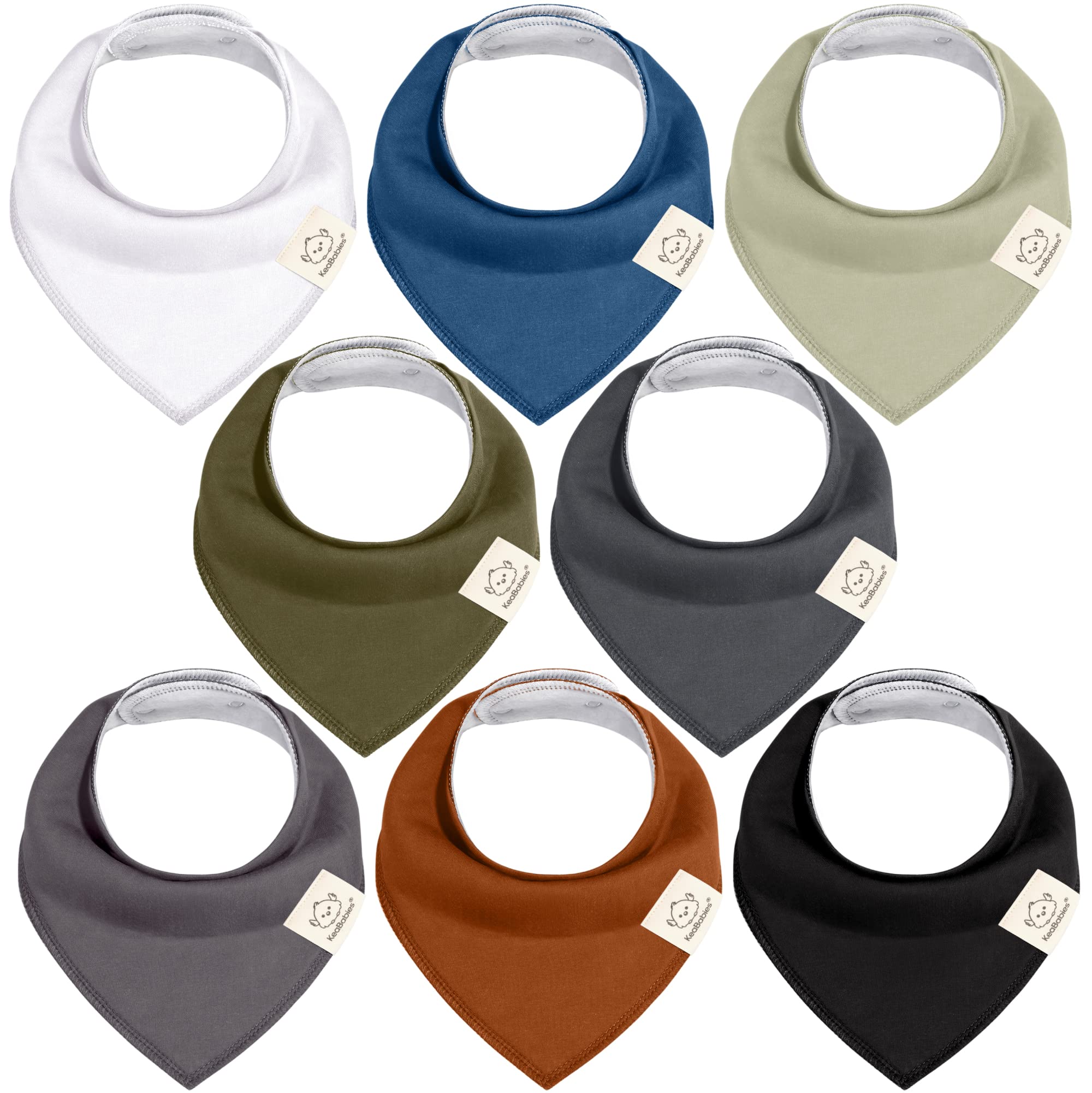 KeaBabies 8pk Organic Baby Bandana Bibs for Drooling and Teething, Basics | 100%